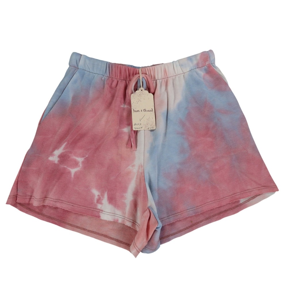 Hem & Thread Shorts Womens Small Pink Blue Tie Dye Elastic Waist Lounge 30197